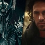 Sauron in Lord of the Rings and Hildebrand in Rings of Power split image