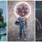 a split image of new game plus modes in god of war ragnarok starfield and nier